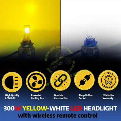 Ki Karry 300W YELLOW/WHITE CAR LED HEADLIGHT BULB WITH REMOTE CONTROL - Biker.Store - www.biker.store