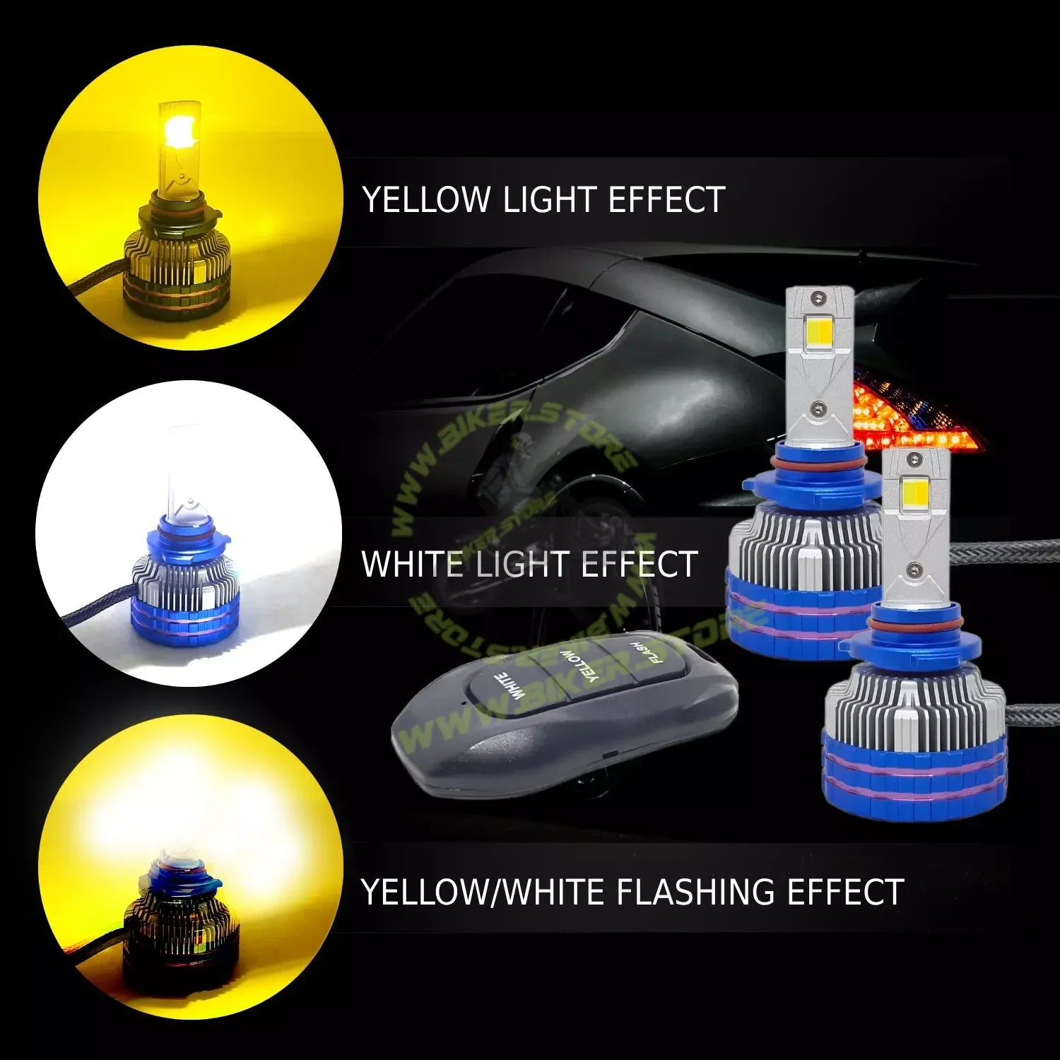 Ki Karry 300W YELLOW/WHITE CAR LED HEADLIGHT BULB WITH REMOTE CONTROL - Biker.Store - www.biker.store