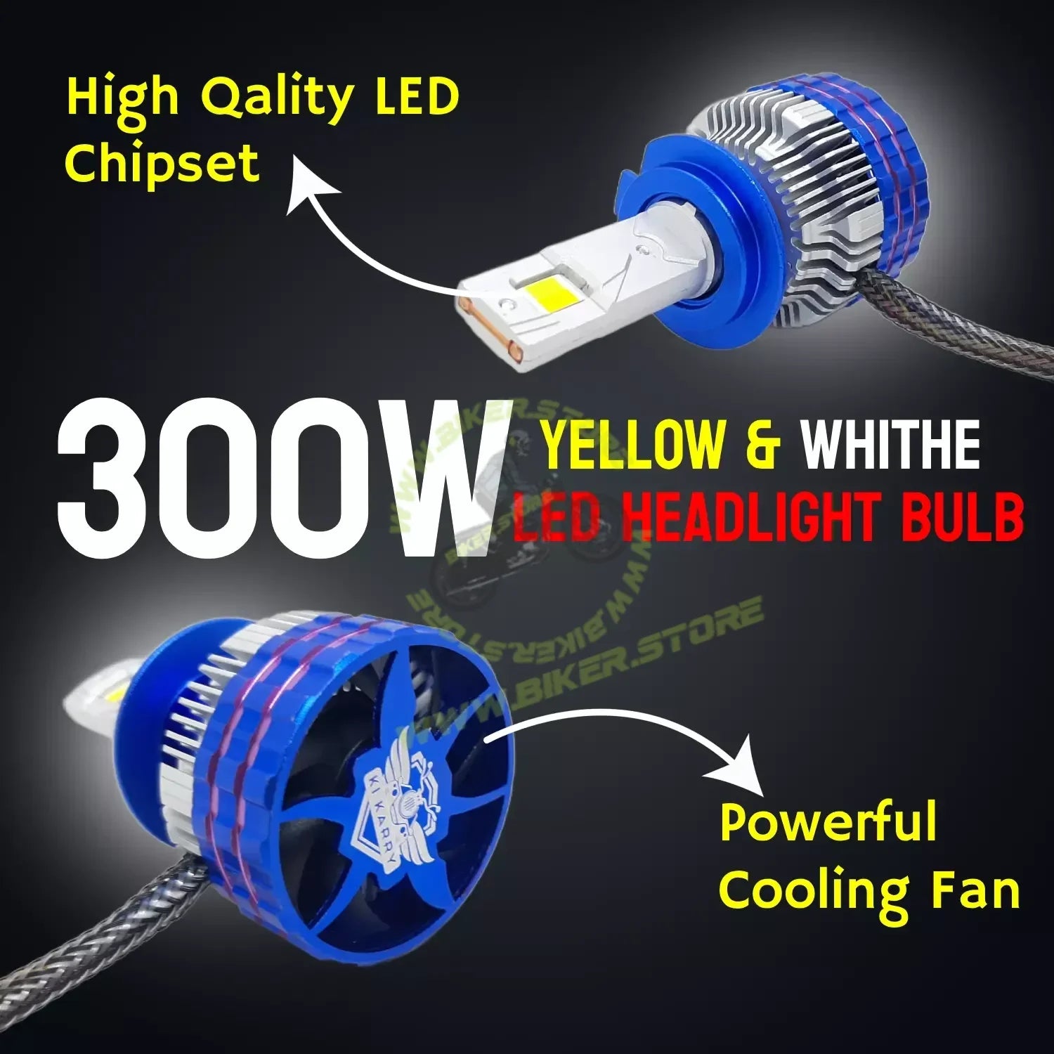 Ki Karry 300W YELLOW/WHITE CAR LED HEADLIGHT BULB WITH REMOTE CONTROL - Biker.Store - www.biker.store