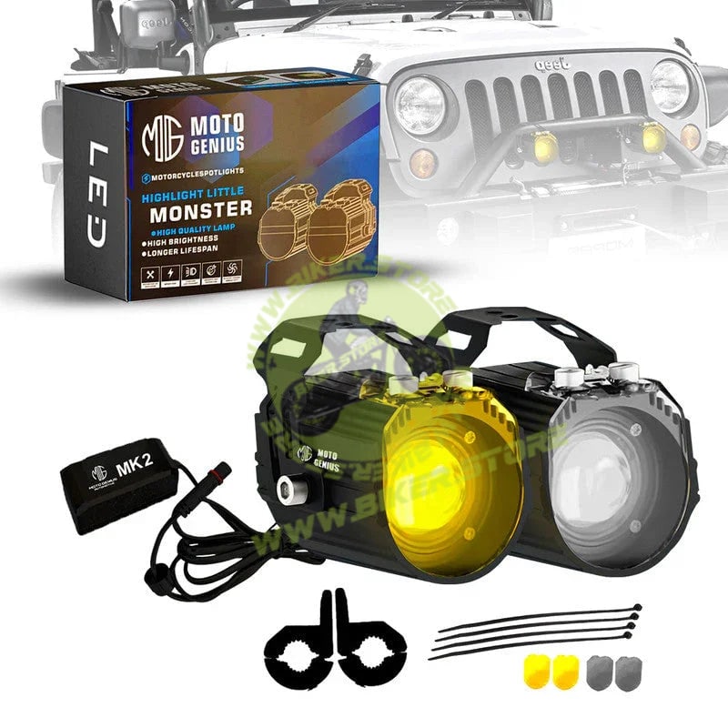 MOTO GENIUS MK02 Spotlight IP67 Waterproof Auxiliary Lights with Wiring Harness | Premium Build | Compatible with Motorcycles, Cars & Electric Vehicles(Pack of 2) - Biker.Store - www.biker.store