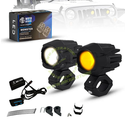 MOTO GENIUS MK160 WITH HARNESS Dual-Color LED Auxiliary Fog Light 40W piece | Driving & Auxiliary Lights | Universal Fit for Motorcycles, Cars, SUVs, ATVs & UTVs | 2PCS - Biker.Store - www.biker.store