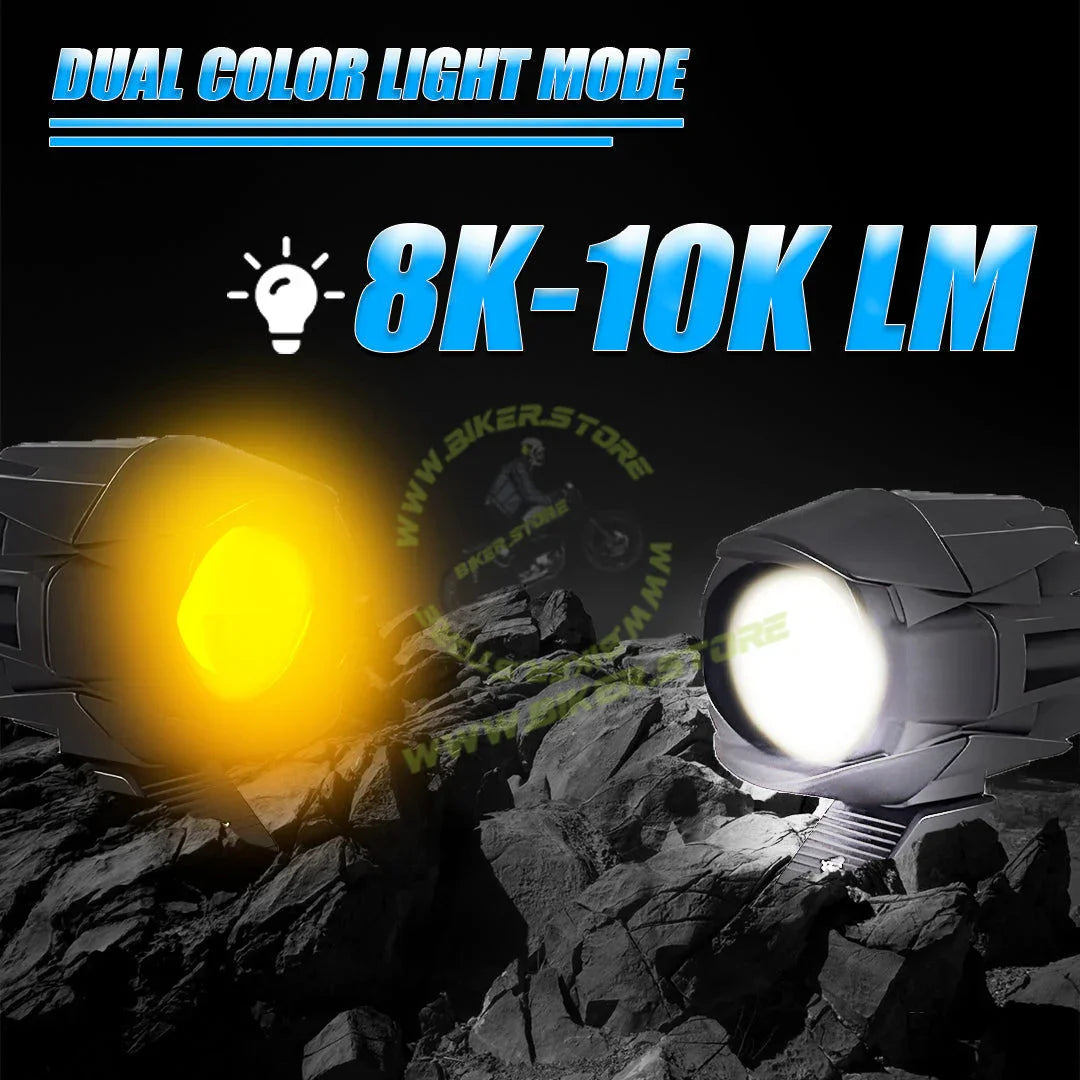 MOTO GENIUS MK160 WITH HARNESS Dual-Color LED Auxiliary Fog Light 40W piece | Driving & Auxiliary Lights | Universal Fit for Motorcycles, Cars, SUVs, ATVs & UTVs | 2PCS - Biker.Store - www.biker.store