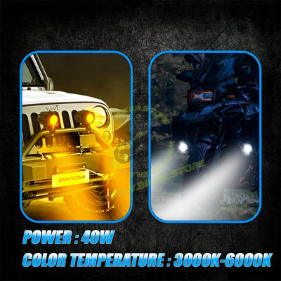MOTO GENIUS MK160 WITH HARNESS Dual-Color LED Auxiliary Fog Light 40W piece | Driving & Auxiliary Lights | Universal Fit for Motorcycles, Cars, SUVs, ATVs & UTVs | 2PCS - Biker.Store - www.biker.store