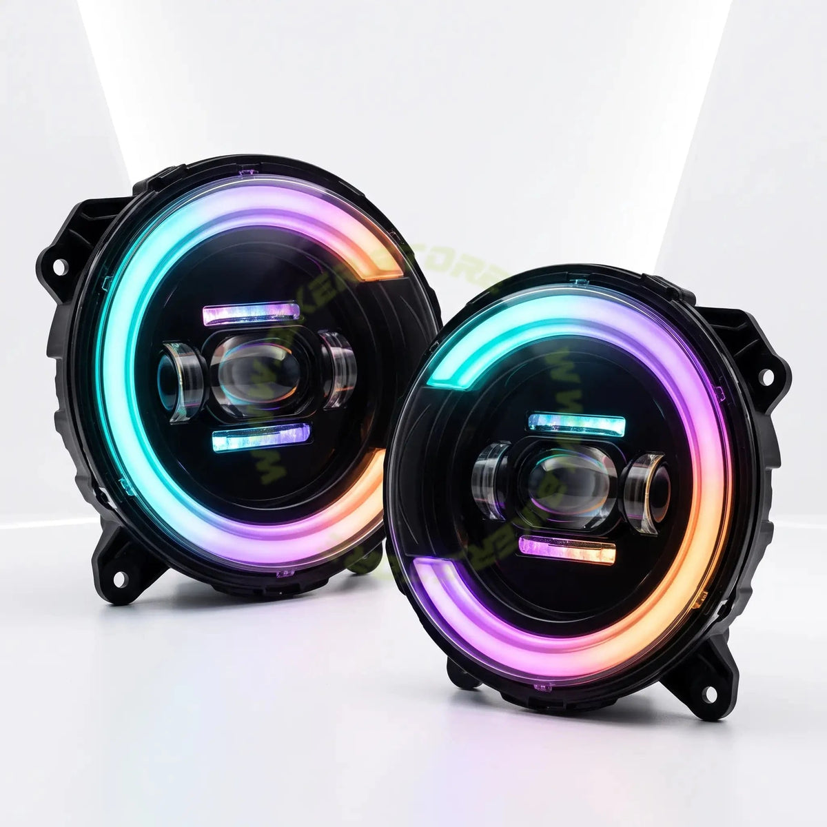 Genome Tuning Thar RGB 7-Inch 300W 36,000LM App Controlled LED Headlight Assembly for Mahindra Thar Roxx | App-Controlled Bluetooth WRGB DRL Halo, 3" Cannon Projector, Plug & Play | 24-Month Warranty