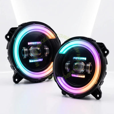 Genome Tuning Thar RGB 7-Inch 300W 36,000LM App Controlled LED Headlight Assembly for Mahindra Thar Roxx | App-Controlled Bluetooth WRGB DRL Halo, 3" Cannon Projector, Plug & Play | 24-Month Warranty
