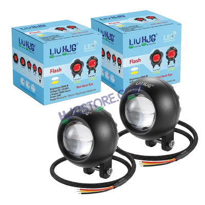 HJG Poki Foglights Mini Golf Ball Projector LED Fog Lights | 40W 12,000LM Super Bright Dual Shot | Cool White & Yellow with Red DRL & Flash Mode | Universal Fit for Bike, Motorcycle, Car, Thar & Jeep (Pack of 2) - Biker.Store - www.biker.store