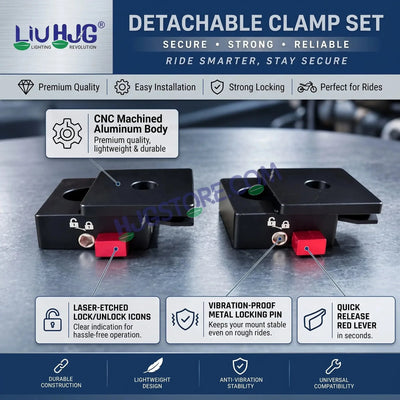 HJG Quick-Release Detachable Fog Light Clamp Set with Anti-Theft Lock Key | CNC Aluminum | HJG Removable Foglight Clamp | Universal Heavy-Duty Mounting Bracket for Auxiliary LED Lights - HJGstore.com