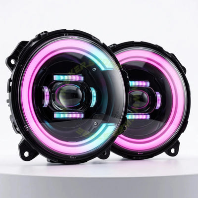 Genome Tuning Thar RGB 7-Inch 300W 36,000LM App Controlled LED Headlight Assembly for Mahindra Thar Roxx | App-Controlled Bluetooth WRGB DRL Halo, 3" Cannon Projector, Plug & Play | 24-Month Warranty
