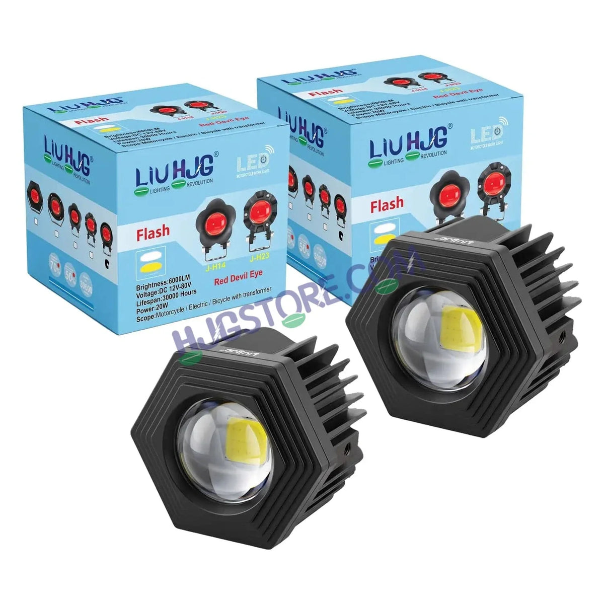 HJG Poki Foglights Mini Hexagon Projector LED Fog Lights | 40W 12,000LM Super Bright Dual Shot | Cool White & Yellow with Red DRL & Flash Mode | Universal Fit for Bike, Motorcycle, Car, Thar & Jeep (Pack of 2) - Biker.Store - www.biker.store