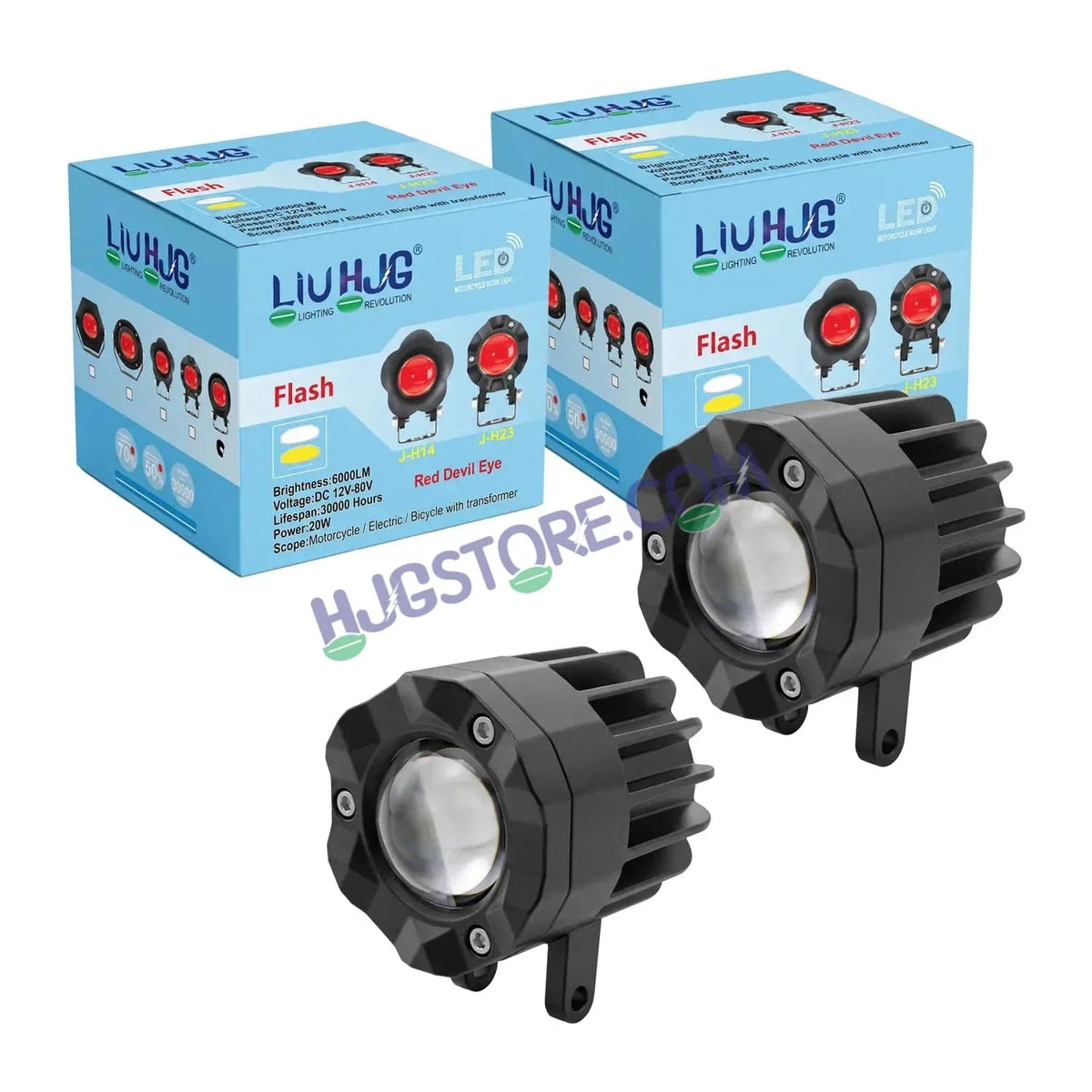 HJG Poki Foglights Mini Crystal Projector LED Fog Lights | 40W 12,000LM Super Bright Dual Shot | Cool White & Yellow with Red DRL & Flash Mode | Universal Fit for Bike, Motorcycle, Car, Thar & Jeep (Pack of 2) - Biker.Store - www.biker.store