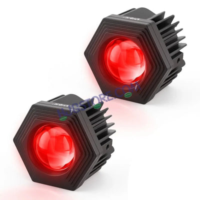HJG Poki Foglights Mini Hexagon Projector LED Fog Lights | 40W 12,000LM Super Bright Dual Shot | Cool White & Yellow with Red DRL & Flash Mode | Universal Fit for Bike, Motorcycle, Car, Thar & Jeep (Pack of 2) - Biker.Store - www.biker.store