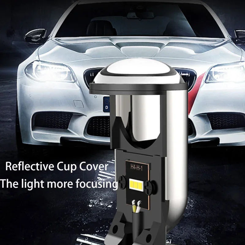 Y6 LED Headlight Bulb Projector 10000LM H4 LED Mini Projector Lens with Fan for Bike Bulb Conversion Kit Hi/Lo Beam Headlight 12V/24V for Motorcycle, Set of 1, White 50W - Biker.Store - www.biker.store