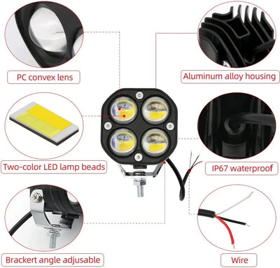 3 Inch Universal Led Fog Light Yellow-White For All Motorcycles (72W, 12V-80V, DC,) ( Pack of 2pcs) - Biker.Store - www.biker.store