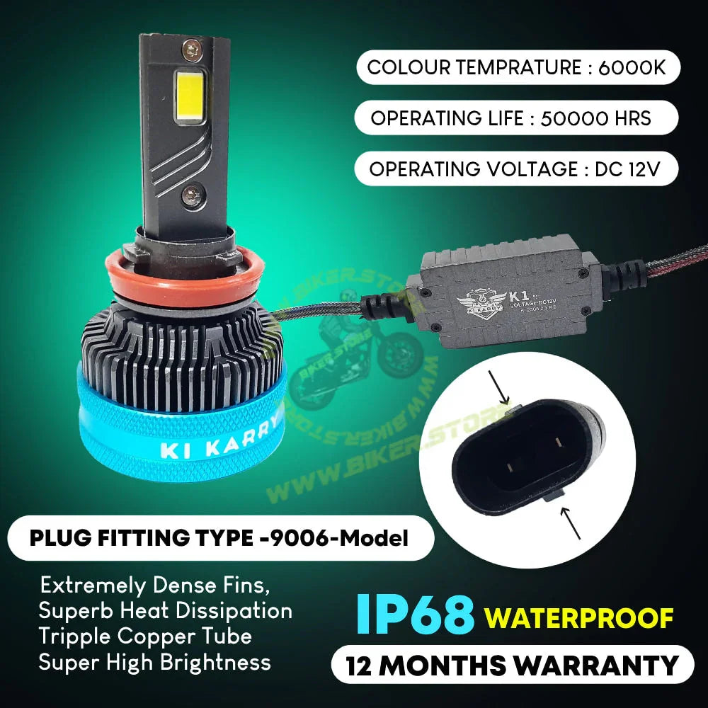 Ki Karry 300 WATTS LED Car Headlight Bulb, White Light, (Pack of 2 with 12 months Warranty) (9006 Fitting) - Biker.Store - www.biker.store