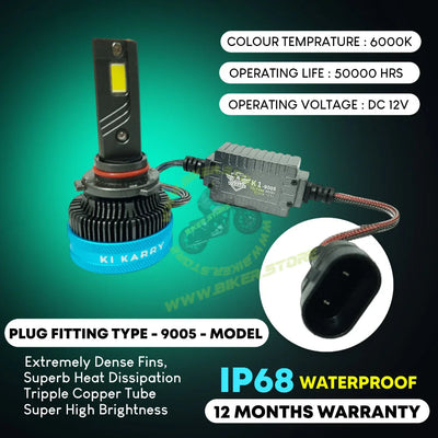 Ki Karry 300 WATTS LED Car Headlight Bulb 9005/HB3, White Light, (Pack of 2 with 12 months Warranty) (9005/HB3 Fitting) - Biker.Store - www.biker.store