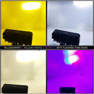 HJG 8 LED Red Blue Foglight with 5 Modes and Red Blue Flash DRL 8 LED Foglight Light Red Blue Flashing Light Multiple Connecting White, Yellow, White + Yellow, Flash, Red Blue Flash HJG - Biker.Store - www.biker.store