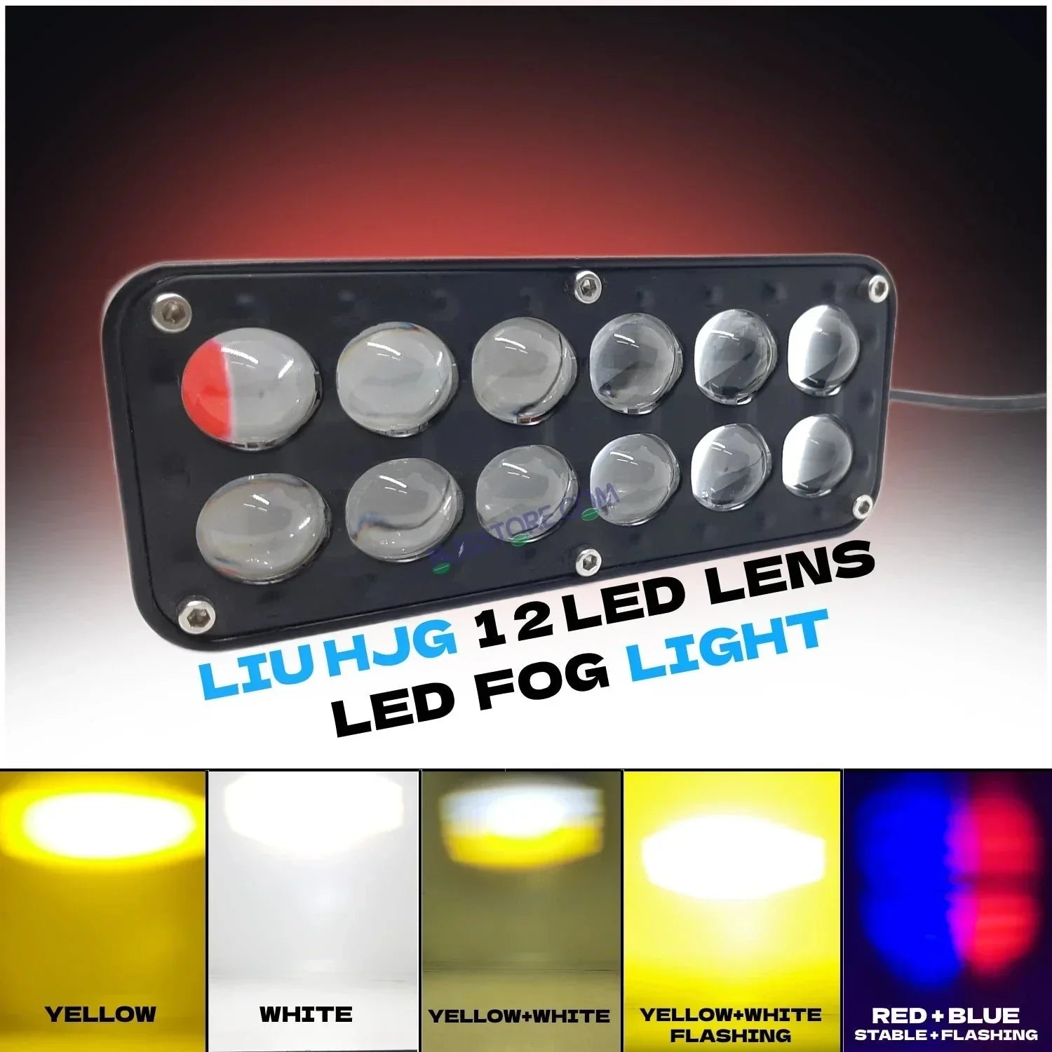 HJG 12 LED Red Blue Foglight with 5 Modes and Red Blue Flash DRL 12 LED Foglight Light Red Blue Flashing Light Multiple Connecting White, Yellow, White + Yellow, Flash, Red Blue Flash HJG - Biker.Store - www.biker.store
