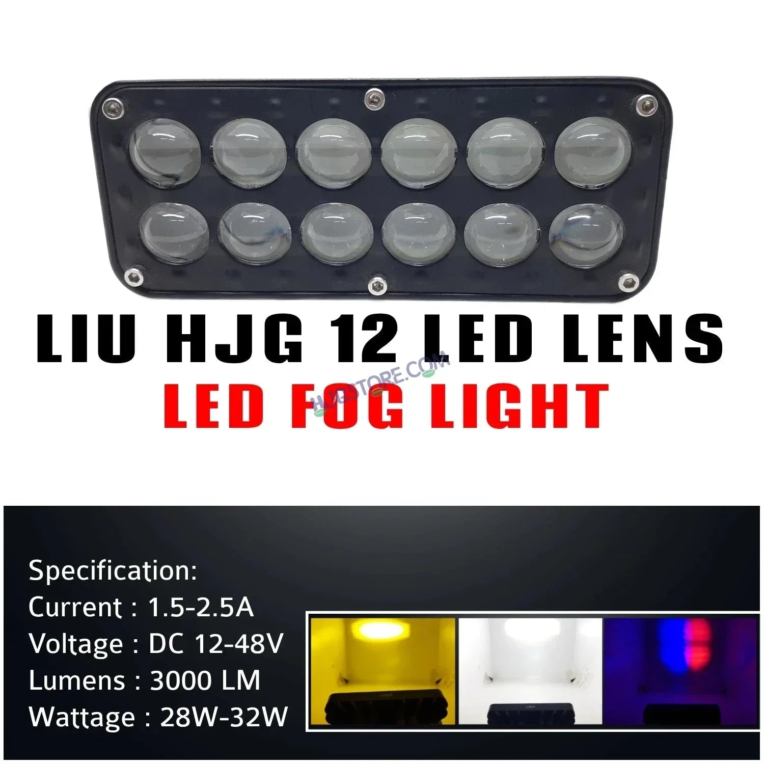 HJG 12 LED Red Blue Foglight with 5 Modes and Red Blue Flash DRL 12 LED Foglight Light Red Blue Flashing Light Multiple Connecting White, Yellow, White + Yellow, Flash, Red Blue Flash HJG - Biker.Store - www.biker.store