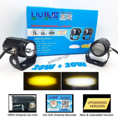 Original LIUHJG HJG Mini Drive LED Fog Light Bulb Lamp For Cars and Motorcycles Dual Color (White & Yellow) With Cooling Fan 2Pcs - Biker.Store - www.biker.store