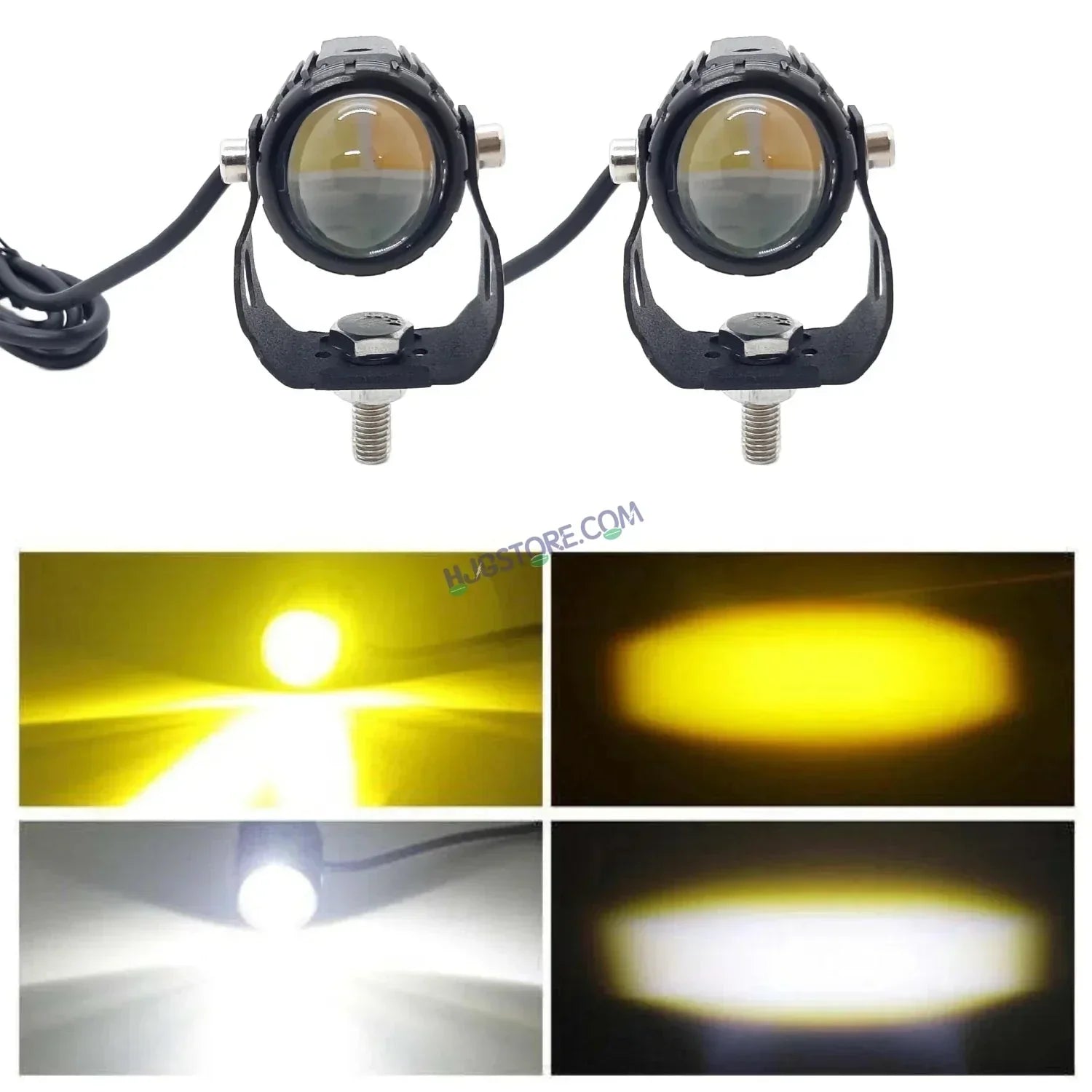 Original LIUHJG HJG Mini Drive LED Fog Light Bulb Lamp For Cars and Motorcycles Dual Color (White & Yellow) With Cooling Fan 2Pcs - Biker.Store - www.biker.store
