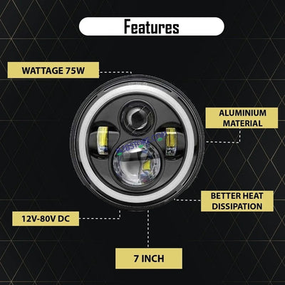 HJG Genuine Full Ring 5.75 Inch LED Headlight with Spotless and Bright DRL Fits in Harley Davidson, Jeep 5.75" (12V-80V DC 75W) - Biker.Store - www.biker.store