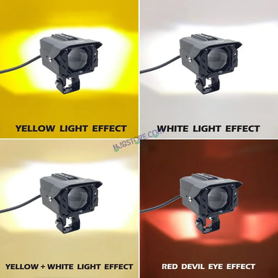 HJG Projector Shutter Original 200W Camera Lens Fog LED Laser Projector HJG Fog Light with Red Devil Lens 200W Red/White/Yellow (Low and High Beam) MEGA DRIVE Fog Light For Bike/Car/Thar/Jeep/SUV/Universal ( Cool White/Yellow ) - Pack of 2 - Biker.Store - www.biker.store