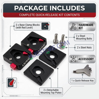 HJG Quick-Release Detachable Fog Light Clamp Set with Anti-Theft Lock Key | CNC Aluminum | HJG Removable Foglight Clamp | Universal Heavy-Duty Mounting Bracket for Auxiliary LED Lights - HJGstore.com