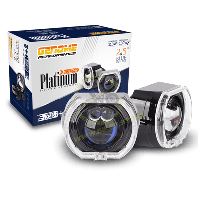 Genome 2.5″ Lazer Platinum Bi-LED Projector (With Black Bezels, White Halos) Headlight Projector - Biker.Store - www.biker.store