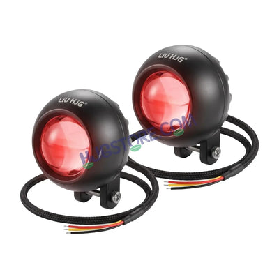 HJG Poki Foglights Mini Golf Ball Projector LED Fog Lights | 40W 12,000LM Super Bright Dual Shot | Cool White & Yellow with Red DRL & Flash Mode | Universal Fit for Bike, Motorcycle, Car, Thar & Jeep (Pack of 2) - Biker.Store - www.biker.store