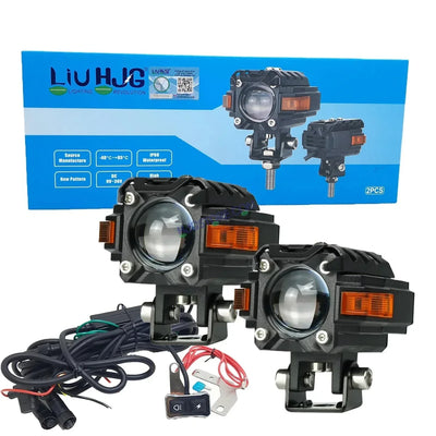 HJG Hazard Single Lens Foglight with Wiring Kit 80W New Model with Red Orange Hazard DRL Foglight Ultra Wide Dual Intensity LED Fog Lights White/Yellow (2*40W= 80W Total) Universal For All Cars & Bikes LIU HJG Hazard S59 1 Lens Fog with Wiring Harness Kit - Biker.Store - www.biker.store