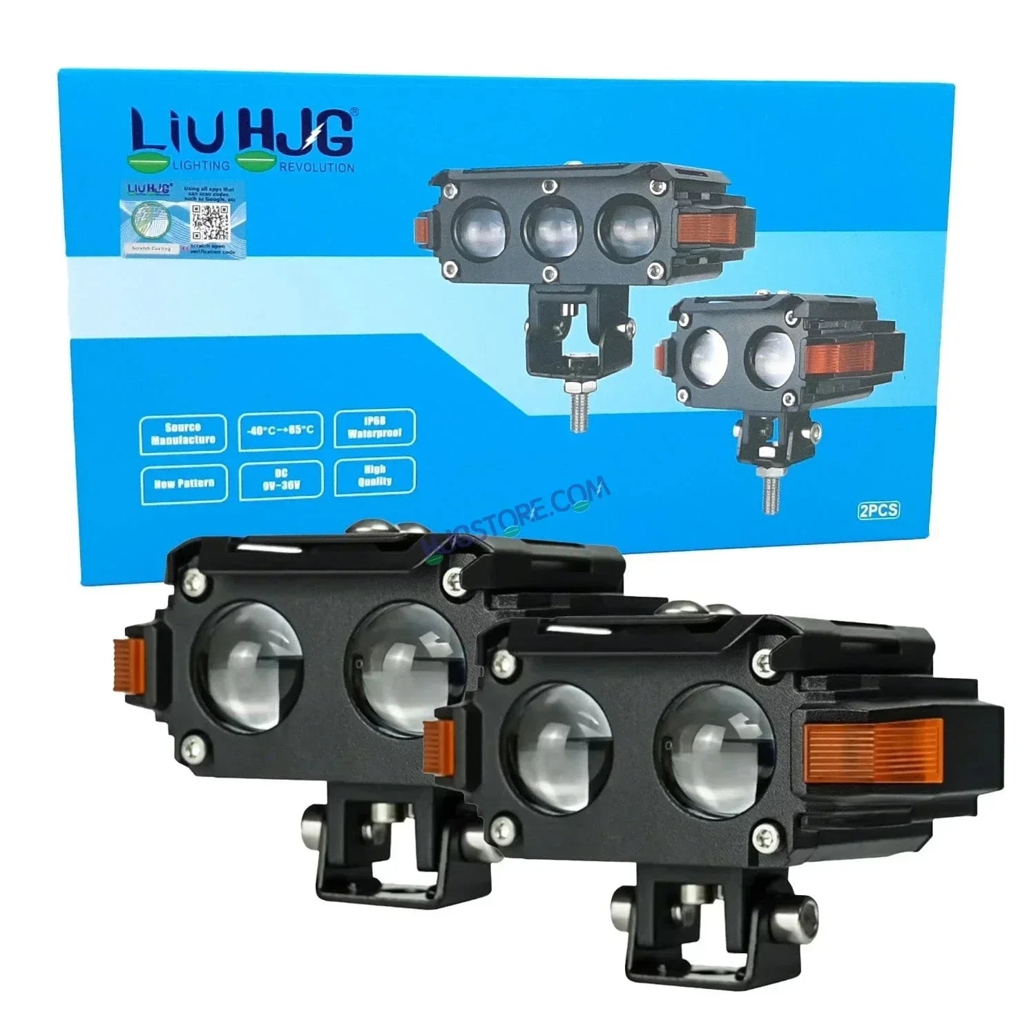 HJG Hazard Series Foglight Double 2 Lens 80W New Model with Red Orange Hazard DRL Foglight Ultra Wide Dual Intensity LED Fog Lights White/Yellow (2*40W = 80W Total) Universal For All Cars & Bikes LIU HJG Hazard S60 2 Lens Projector Fog with Red Amber DRL - Biker.Store - www.biker.store