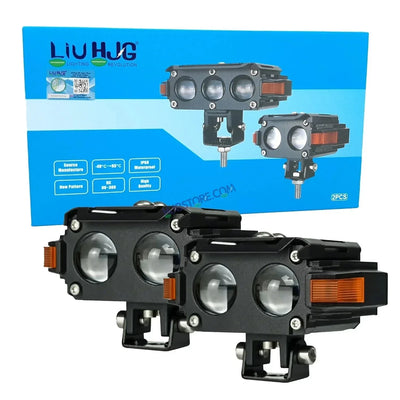 HJG Hazard Series Foglight Double 2 Lens 80W New Model with Red Orange Hazard DRL Foglight Ultra Wide Dual Intensity LED Fog Lights White/Yellow (2*40W = 80W Total) Universal For All Cars & Bikes LIU HJG Hazard S60 2 Lens Projector Fog with Red Amber DRL - Biker.Store - www.biker.store
