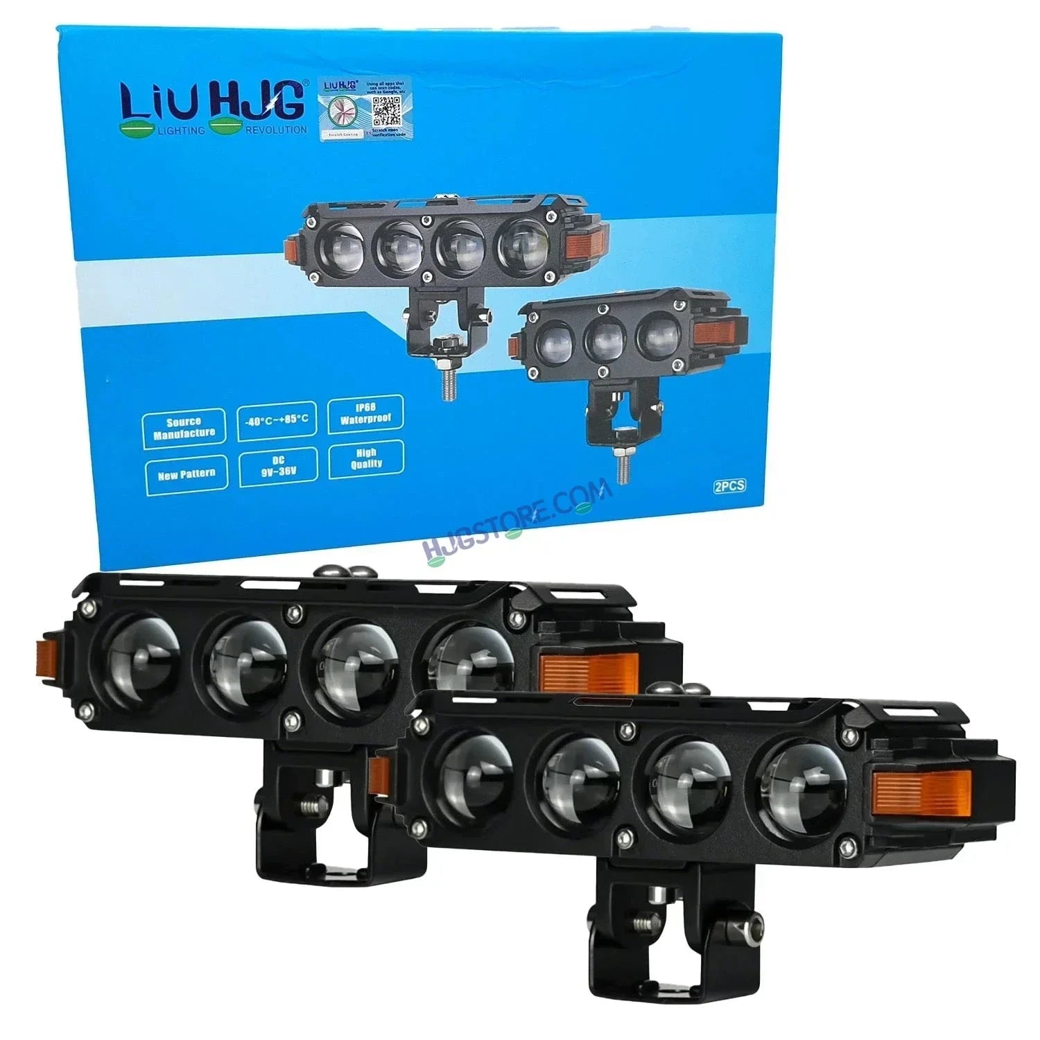 HJG Hazard Series Foglight Quad 4 Lens 160W New Model with Red Orange Hazard DRL Foglight Ultra Wide Dual Intensity LED Fog Lights White/Yellow (2*80W= 160W Total) Universal For All Cars & Bikes LIU HJG Hazard S62 4 Lens Projector Fog with Red Amber DRL - Biker.Store - www.biker.store