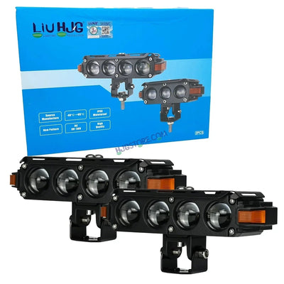HJG Hazard Series Foglight Quad 4 Lens 160W New Model with Red Orange Hazard DRL Foglight Ultra Wide Dual Intensity LED Fog Lights White/Yellow (2*80W= 160W Total) Universal For All Cars & Bikes LIU HJG Hazard S62 4 Lens Projector Fog with Red Amber DRL - Biker.Store - www.biker.store