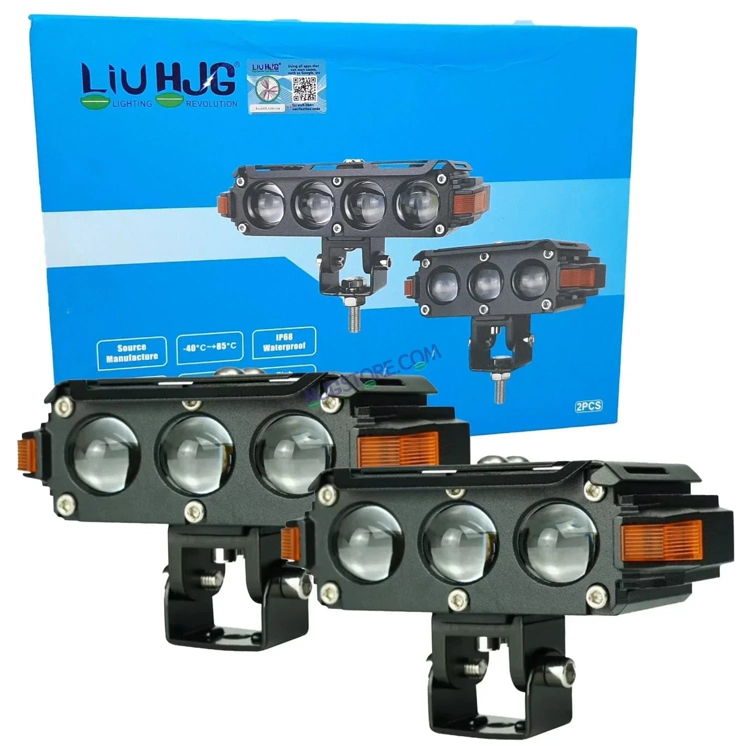 HJG Hazard Series Foglight Triple 3 Lens 120W New Model with Red Orange Hazard DRL Foglight Ultra Wide Dual Intensity LED Fog Lights White/Yellow (2*60W= 120W Total) Universal For All Cars & Bikes LIU HJG Hazard S61 3 Lens Projector Fog with Red Amber DRL - Biker.Store - www.biker.store