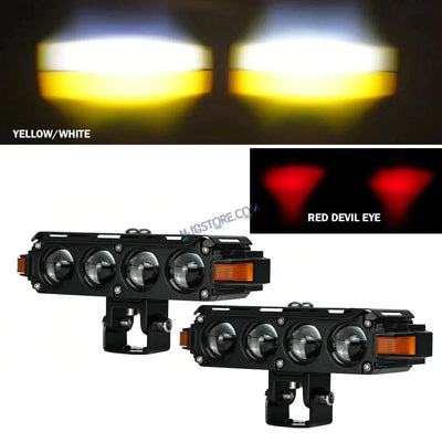 HJG Hazard 4 Lens Foglight with Wiring Kit Combo Quad 4 Lens 160W with Hazard DRL Foglight Ultra Wide Dual Intensity LED Fog Lights White/Yellow (2*80W = 160W Total) Universal For All Cars & Bikes LIU HJG Hazard S62 4 Lens Projector Fog with Wiring Kit - Biker.Store - www.biker.store