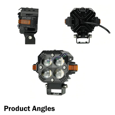 HJG Hazard 4x4 Lens Foglight with Wiring Kit Combo Quad 4x4 Lens 120W with Hazard DRL Foglight Ultra Wide Dual Intensity LED Fog Lights White/Yellow (2*60W = 120W Total) Universal For All Cars & Bikes LIU HJG Hazard S65 4x4 Lens Projector Fog with Wiring - Biker.Store - www.biker.store