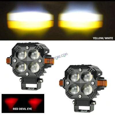 HJG Hazard Series Foglight Quad 4x4 Lens 120W New Model with Red Orange Hazard DRL Foglight Ultra Wide Dual Intensity LED Fog Lights White/Yellow (2*60W= 120W Total) Universal For All Cars & Bikes LIU HJG Hazard S65 4x4 Lens Projector Fog Red Amber DRL - Biker.Store - www.biker.store