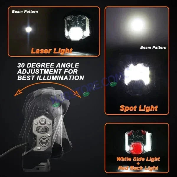 HJG GodsEye 5 Lens Original Gods Eye 5 LED 1.0 White/Red Off Road 7 inch 120W LED Headlight Spot Light Fog Light Universal For Bike, Truck, Jeep, Thar Car Bike Led Headlights Lights Led Fog Lights For Motorcycle Car SUV Lights, Pack of 1 LIU HJG GodsEye 5 - Biker.Store - www.biker.store