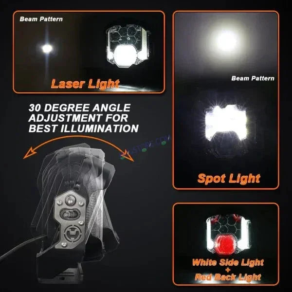 HJG Original Gods Eye GodsEye Helao 4 LED 2.0 White/Red Off Road 7 inch 120W LED Headlight Spot Light Fog Light Universal For Bike, Truck, Jeep, Thar Car Bike Led Headlights Lights Led Fog Lights For Motorcycle Car SUV Lights, Pack of 1 LIU HJG GodsEye - Biker.Store - www.biker.store