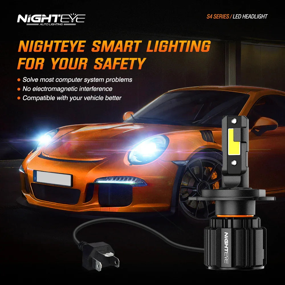 Original Nighteye A315 S4 NEW MODEL 2024 H4 LED Headlight Bulb H4 (Set of 2) For All Motorcycles (Low and High Beam Bulbs (White) 13000 LM 3 Side Chip) - Type H4 - Biker.Store - www.biker.store