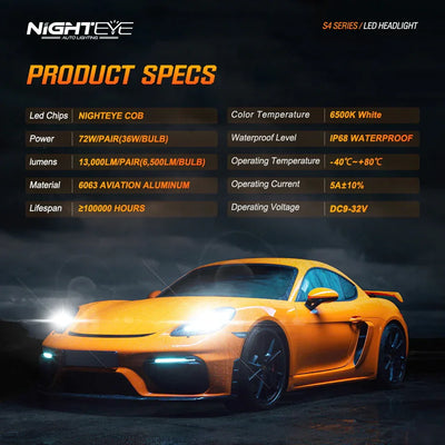 Original Nighteye A315 S4 NEW MODEL 2024 H4 LED Headlight Bulb H4 (Set of 2) For All Motorcycles (Low and High Beam Bulbs (White) 13000 LM 3 Side Chip) - Type H4 - Biker.Store - www.biker.store