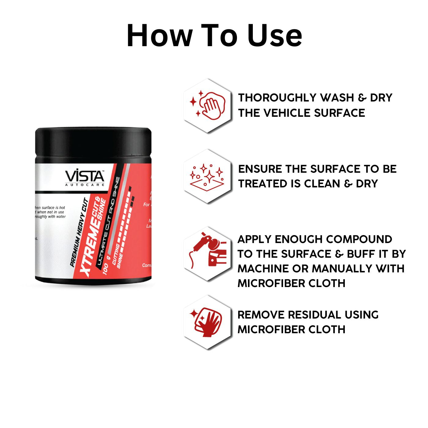 Vista Xtreme Cut And Shine 100 g | Minor Scratch Remover Rubbing Compound - Biker.Store - www.biker.store