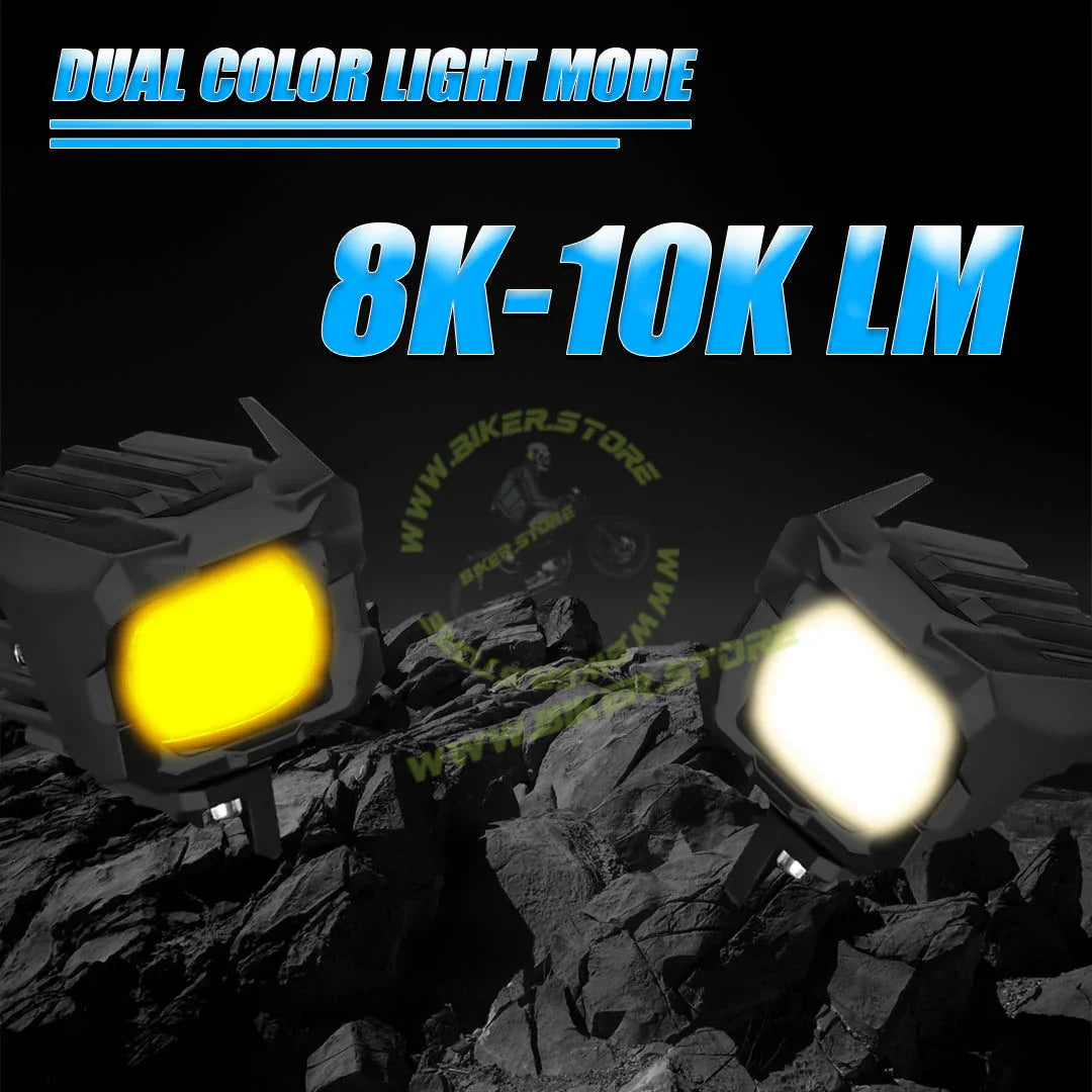 Moto Genius TK-100 WITH HARNESS 70W piece Dual Beam LED Auxiliary Fog Light for Motorcycles & Cars | White & Yellow Light | Universal Fit | Waterproof | High Brightness - Biker.Store - www.biker.store