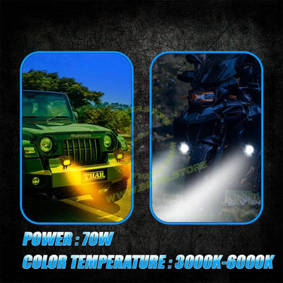 Moto Genius TK-100 WITH HARNESS 70W piece Dual Beam LED Auxiliary Fog Light for Motorcycles & Cars | White & Yellow Light | Universal Fit | Waterproof | High Brightness - Biker.Store - www.biker.store