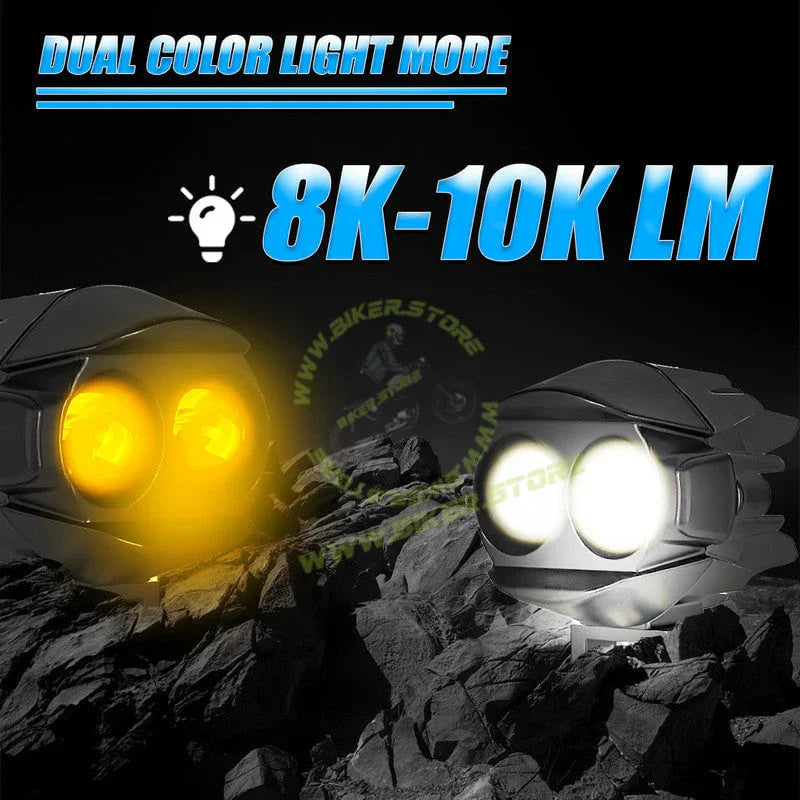 MOTO GENIUS CAT EYE 2LED WITHOUT HARNESS Dual Color DRL LED Auxiliary FOG light Laser Shooting Headlight 9–80V | Off-Road Spotlamp for Truck, Motorcycle, Boat & Vehicles | High Intensity Spotlight (Pack of 2) - Biker.Store - www.biker.store