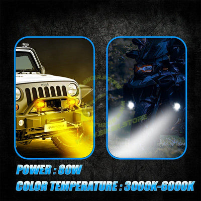 MOTO GENIUS CAT EYE 2LED WITHOUT HARNESS Dual Color DRL LED Auxiliary FOG light Laser Shooting Headlight 9–80V | Off-Road Spotlamp for Truck, Motorcycle, Boat & Vehicles | High Intensity Spotlight (Pack of 2) - Biker.Store - www.biker.store