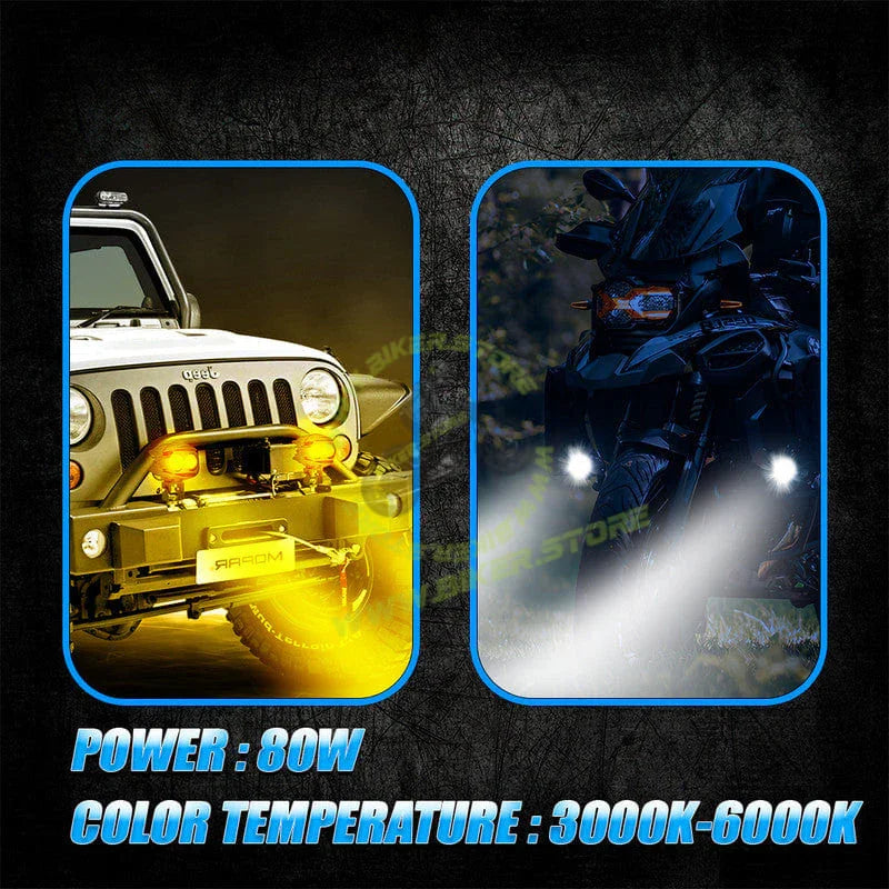 MOTO GENIUS CAT EYE 2LED WITHOUT HARNESS Dual Color DRL LED Auxiliary FOG light Laser Shooting Headlight 9–80V | Off-Road Spotlamp for Truck, Motorcycle, Boat & Vehicles | High Intensity Spotlight (Pack of 2) - Biker.Store - www.biker.store