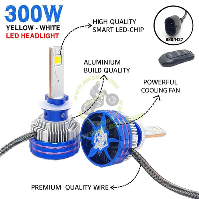 Ki Karry 300W YELLOW/WHITE CAR LED HEADLIGHT BULB WITH REMOTE CONTROL - Biker.Store - www.biker.store