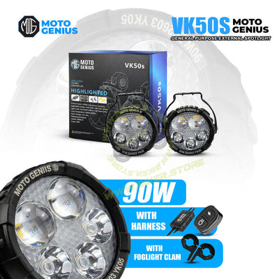 MOTO GENIUS VK50S 90W High Power LED Spotlight for Car, Bike & Truck | Dual Beam Yellow & White | 12V–36V Waterproof with Harness - Biker.Store - www.biker.store